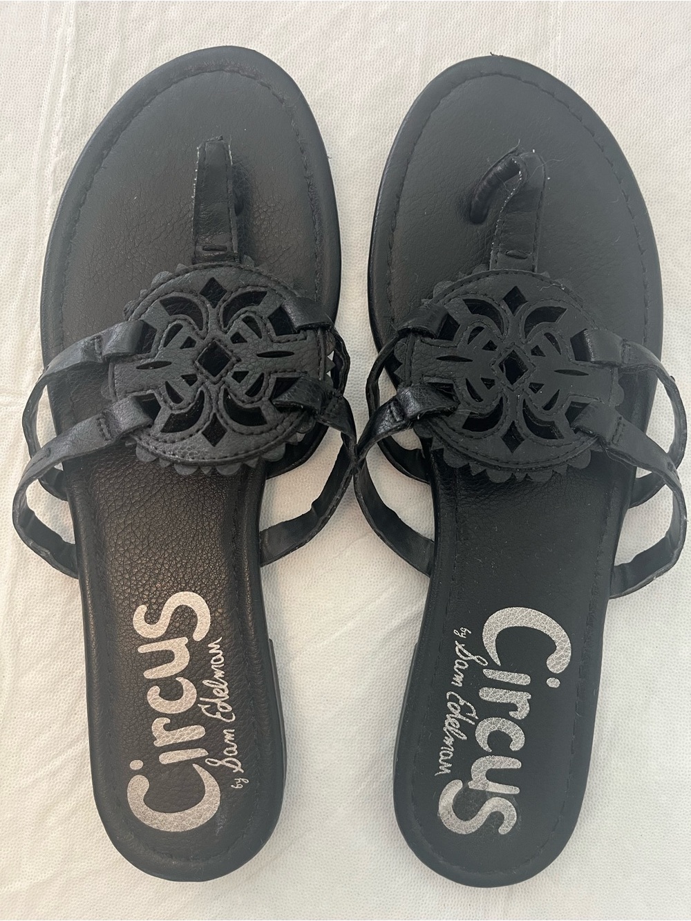 Circus by Sam Edelman Black Leather Cutout Thong Sandals